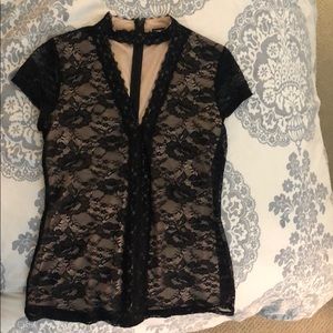 Black and Tan lace V-neck Express Top